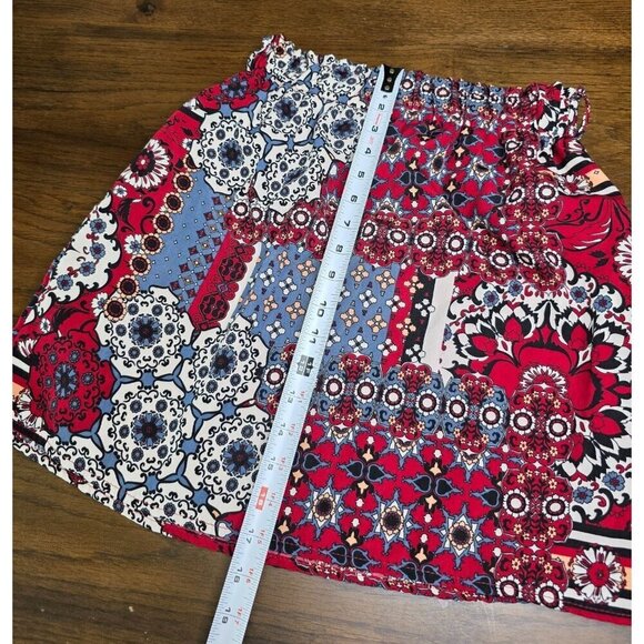 Red Blue Boho Elastic Waist Skirt S 100% Polyester Made In USA - Picture 11 of 13